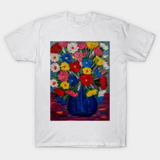 A beautiful and vibrant colorful flowers in a tall glass vase T-Shirt